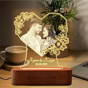 ZOCI VOCI Personalized Valentine Gift for Couple - LED Photo Frame | Customized Anniversary Gift for Wife & Husband | Photo Engraved Lamp (Warm Light, B&W - Engraving)