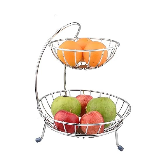 Stainless Steel 2-Tier Fruit & Vegetable Basket for Kitchen & Home, Chrome